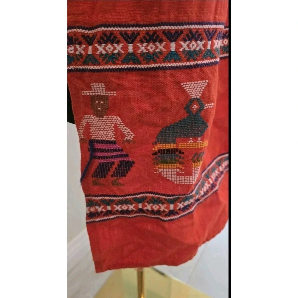 VTG‎ Guatemalan Handwoven Embroidered Apron Cross Stitch Folk Art Boho Chic